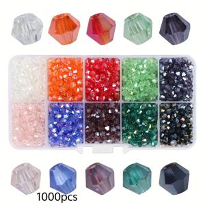 1000개 4mm 10칸 박스 - 더블 콘 비즈와 유리 비즈 DIY 액세서리 만들기, 목걸이 팔찌 귀걸이 재료, 비즈링 및 액세서리 공예 용품