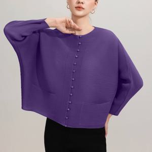 핀 스파운, 높은 탄성 플리츠, 가로 줄무늬 이쑤시개 플리츠, 무노인, 핸드메이드 버튼, 13버튼 캐주얼 다용도 여성용 긴팔 셔츠