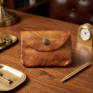 유럽 및 미국 빈티지 천연 식물성 탈색 소가죽 정품 가죽 동전 지갑, 남녀공용, 고품질 정가죽으로 제작, 스냅 단추, 지퍼, 카드 홀더, ID 홀더가 있는 다기능 대용량 수제 디스트레스드 컬러 지갑, 휴대가 간편함