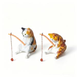 2개 낚시 고양이 및 보트 모형 수족관 장식 - 튼튼한 레진 실물 미니어처 조각상, 어항 장식용, 바다 테마 조경, 가정용 데스크탑 어항, 물통, 연못 및 유리 탱크 장식 - 고양이 테마 보트 장식품