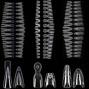 150개 - BASIC TIPS 아몬드형 네일 연장 몰드, DIY 젤 폴리쉬용, 다양한 모양 및 길이의 사전 절단 샌드위치 팁, 종이 트레이/젤 스태킹 불필요, 홈 살롱용, 여성용 네일, 네일 도구