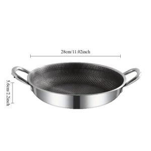 28Cm 스테인리스 스틸 논스틱 프라이팬, 대형 헤비 듀티 벌집 스킬렛, 스테이크, 계란, 팬케이크, 아침 식사 및 일상 요리를 위한 두꺼운 평면 바닥 조리 기구