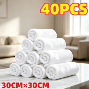 대용량 가족 팩 화이트 정사각형 타월 40개 | 11.8인치 * 11.8인치 내구성 있는 타월, 부드럽고 휴대가 간편한 작은 세수 행주, 다양한 상황에 사용 가능한 휴대용 타월, 가정, 호텔, 캠핑, 욕실 용품 및 청소용 천으로 적합 | 세탁기 사용 가능, 모던 스타일, 핸드 타월