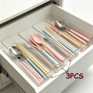 3개 아크릴 화장품 보관 상자, 투명 마감 상자, 칸막이 포함, 다기능 드레싱 테이블 서랍 내장, 브러쉬 및 립스틱 보관에 적합, 투명 오픈형 트레이, 욕실 및 기숙사에 적합