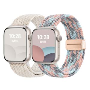 애플 워치 49mm/45mm/44mm/42mm/46mm/41mm/40mm/38mm용 나일론 스트랩 2개 팩, 교체용 스포츠 손목밴드 자기 브레이디드, 아이워치 울트라 4 3 2 시리즈 12 11 10 6 SE 5 4 3 2 1용, 여성 남성용