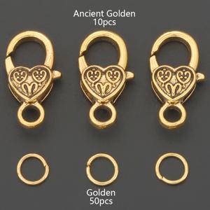고대 골든 + 골든 DIY 주얼리 걸쇠 부품 60개 세트, 하트 모양 랍스터 걸쇠 + 오픈 점프 링 포함, DIY 팔찌, 목걸이 펜던트 엔드 걸쇠, 열쇠고리, 휴대폰 참 엔드 걸쇠, 귀걸이 비즈 커넥터, 가방참 커넥터, 주얼리 제작 액세서리, DIY 주얼리 제작 부품용