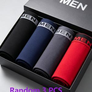 3개 랜덤 'Men' 레터링 남성용 운동복 캐주얼 통기성 편안한 드로즈, 통기성 편안한 신축성 속옷, 정장에서 캐주얼 및 스포츠웨어까지