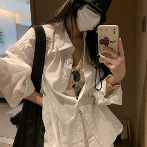 실루엣 화이트 자수 여성용 긴팔 셔츠 봄 여름 얇은 자외선 차단 셔츠 재킷