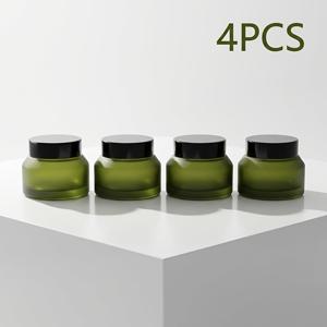 HCGOTOPLAY 올리브 그린 반투명 유리병 4개 세트, 나사식 뚜껑 포함 - , 페이스 모이스처라이저, 바디버터용 재충전 가능한 밀폐 크림 용기, DIY 제품용 재충전 빈 화장품 튜브, 유럽 스타일 유리