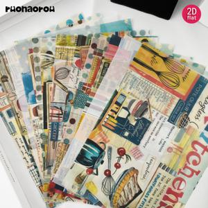 RUONAOROU A5 레트로 벨럼 시트 12개, 잡지 저널, 플래너 오버레이, 스크랩북킹용 - 빈티지 베이킹 패턴이 있는 반투명 투명 転写지, DIY 카드 제작, 콜라주 아트, 공예품용, 플래너 스티커 및 장식용으로 적합