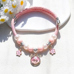핑크색 꽃이 달린 사이즈 조절식 고양이 & 강아지 목걸이 - 여름 테마, 고양이와 소형견용, 강아지와 아기 고양이를 위한 부드러운 목걸이, 태그용 목걸이, 가슴줄, 일상용 반려동물 목걸이