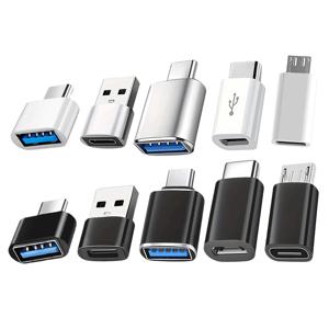 USB C to A 10개입 어댑터, USB 수컷 to Type C 암컷 OTG 변환기 충전 케이블 커넥터, 충전 및 데이터 전송용, Android 휴대폰 노트북 자동차용 Micro USB to USB C 키트