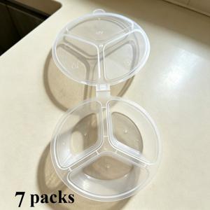 뚜껑 포함 3단 칸막이 식품 준비 용기 7개 세트, 재사용 가능한 누수 방지 플라스틱 식품 보관 용기, 다용도 적층형 도시락 용기, 양념 용기, 학교, 사무실, 여행용, 피크닉 필수품