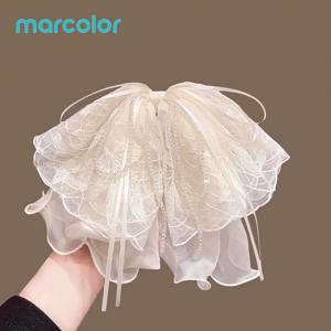 Marcolor 레이스 리본 나비roke 포니테일 집게핀 여성용, 자수 메쉬 뒤머리 샤크 클립, 태슬 엘레강스 �ッ프두 헤어 액세서리