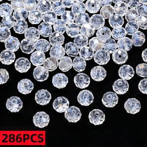 286개 흰색 AB 광택 파티클 스파클 유리 비즈, 4mm/6mm/8mm 사이즈로 제공, 휠 하우징, 주얼리 제작 용품, 팔찌, 목걸이 및 기타 추가품을 위한 비즈 및 비즈 모음