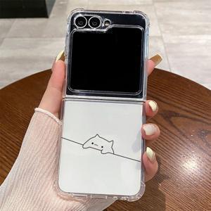 휴대폰 케이스: 7943 라인 아트 고양이 투명 패턴 TPU 페인팅 케이스, 삼성 갤럭시 Z 플립 6, Z 플립 5, Z 플립 4/플립 3 5G용, 풀커버 낙하 방지 TPU 휴대폰 케이스, 슬림하고 가벼운 소프트 쉘, 스크래치 방지 보호 커버