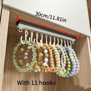 무타공 /롤러 수납 클립 1개, 후크 11개 포함, 보조 고리/가정용 고리/팔찌/시계/헤어 타이/데이터 케이블/벨트/모자 등 걸이용, 침실, 거실, 주방, 욕실, 집 장식, 다용도 고리용으로 적합