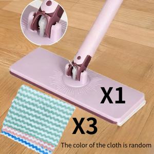 4PCS [걸레 1개+천 3개] 가정용 청소용 수세미걸레, 교체용 천 및 수세미걸레 조합 키트 포함, 걸레 1개와 교체용 천 자동 클립 1개 포함, 주방 및 욕실용, 가정용, 주방용으로 적합