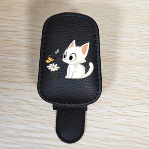 흰색 고양이 꽃무늬 자석 자동차 선바이저 클립 홀더, 자석 베이스 포함 - 패션 안경, 영수증, 티켓용 - 대시보드, 선바이저 선반용 선바이저 액세서리, 차량용 자동차 인테리어 장식