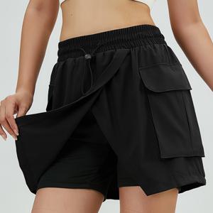 여성용 여름 캐주얼 스포티 이중 레이어 스커트 팬츠, 다중 포켓 테니스 스커트, 야외 레저, 등산, 하이킹, 골프용