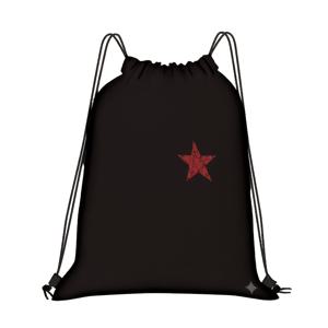 순수한 블랙 색상의 빨간색 오각별 패턴 드로스트링 파우치, 헬스장/코트/훈련/여행/사이클링용, 요가/여행용 수납/일상 외출/캠핑용, 드로스트링 잠금 디자인/경량 스포츠백/세탁기 사용 가능, 발렌타인데이