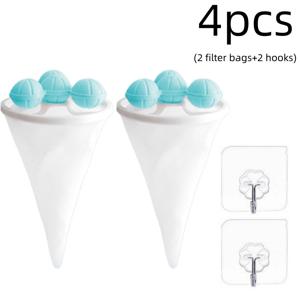 부유식 세탁기 필터볼 가방 4개 세트, 필터백 2개 + 고리 2개 포함, 보푸라기, 실끝, 애완동물 털을 자동으로 흡수하고 잠금, 두꺼운 파손 방지 메쉬 원단, 방수 및 내마모성, 옷을 손상시키지 않음