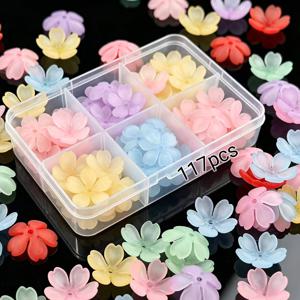117개 15mm 혼합 색상 아크릴 무광 체리 blossom 꽃잎 꽃 재료 팩 수제 비즈 재료 루스 비즈 꽃잎 수제 제작 목걸이 귀걸이 팔찌 의류 추가, 홈 , 키체인에 적합