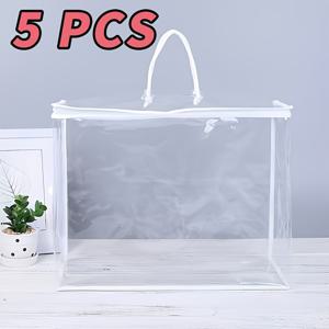 손잡이가 있는 투명 PVC 수납백 5개 세트 - 이불, 침구, 담요, 베개용 방습 투명 정리함 - 공간 절약형 옷장 및 수납장 수납 솔루션, 가정용 정리 | 손잡이 수납백, 스크랩북킹 수납