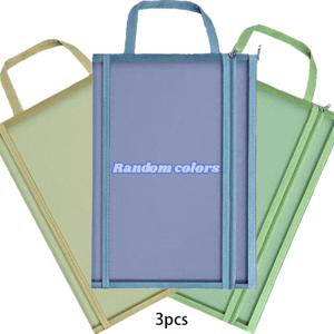 3개 A4 이중 지퍼 파일 폴더 (손잡이 포함), 두꺼운 듀얼 포켓 대용량 랜덤 색상 보관 가방 (학교 사무실 가정용)
