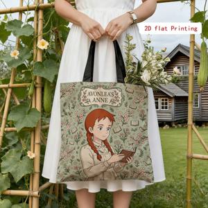 여성용 토트백 1개, 일상 쇼핑 및 보관용 - 양면 Avonlea's Anne 프린트와 꽃무늬 책 디자인, 숄더 핸드백, 기계 세탁 가능, 캐주얼 휴대용, 앤 팬을 위한 여행 선물
