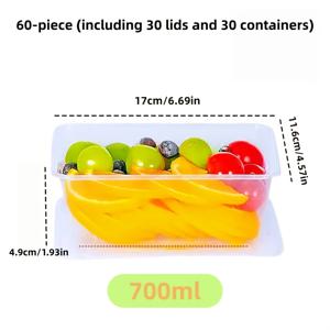 60개입(뚜껑 30개와 용기 30개 포함), 700ml 도시락통, 쌓을 수 있는 테이크아웃 식품 보관 용기, 전자레인지 및 냉장고 사용 가능, 밀매복(Meal Prep), 신학기, 피크닉, 캠핑용으로 완벽, Big