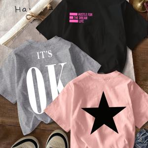 3pcs 세트 캐주얼 펜타그램 & 영문자 프린트 라운드넥 반팔 크롭 티셔츠, 여름에 딱 좋은