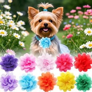 10개입 꽃무늬 강아지 목걸이 - 탄력 있는 탈착식 리본 타이, 꽃 펫 넥타이, 강아지와 개를 위한 귀여운 리본 밴드, 웨딩, 파티, 사진 촬영용 그루밍 액세서리 - 목걸이 분리형 용품 10개입 팩