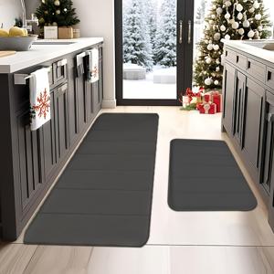 미끄럼 방지 흡수성 주방 매트 2개 세트, 욕실 및 세탁실용 100% 폴리에스터 줄무늬 엠보싱 바닥매트, 세탁기 사용 가능하고 내구성이 뛰어난 홈 에센셜, 플러시 홈 데코, 주방 바닥 매트