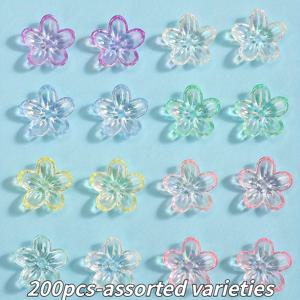 200개 12mm 투명 광택 아크릴 구슬, AB 랜덤 색상 다섯 꽃잎 꽃 스페이서 비즈, DIY 목걸이 팔찌 귀걸이 열쇠고리 축제 파티 웨딩 장식 및 주얼리 제작용 액세서리