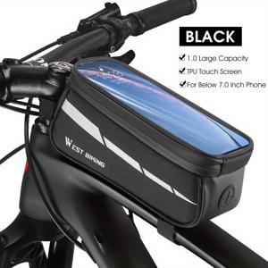 WEST BIKING 전면 자전거 프레임 가방 1개, TPU 터치 스크린 1L 자전거 탑 튜브 가방 - 대용량 7인치 휴대폰 수납, 내구성 좋은 폴리에스터 소재 지퍼 잠금 및 MTB/로드 자전거 사이클링 액세서리 자전거 휴대폰 홀더를 위한 포켓
