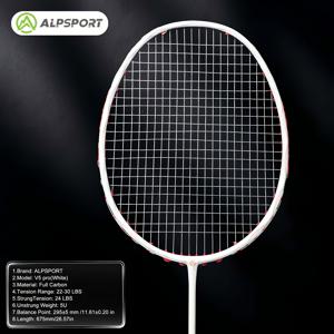 ALPSPORT V5 PRO 풀 카본 배드민턴 라켓 - 초경량 5U 웨이브형 항공역학 프레임, 오프نس 및 디펜스 밸런스, 그립 테이프로 사전 스트링, 22-30Lb 텐션 (기본 24Lb) - 프로 경기 및 훈련용 라켓