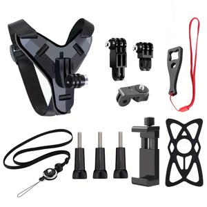 헬멧 턱 스트랩 브래킷 세트, Gopro Hero 13, 12, 11, 10, 9, 8, 7, 6, 5, 4, 3, , DJI, SJCAM, AKASO 등 액션 카메라에 적합, 휴대폰 클립, 확장형 암 및 목 끈 포함, 대부분의 스마트폰에 적합