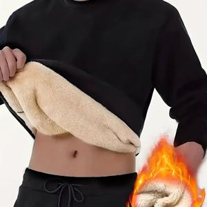보온용 인조 내부 패딩이 있는 라운드넥 안감 플리스 스웨트셔츠 1개, 추위를 막고 따뜻함을 제공하는 긴팔 디자인으로 일상적인 겨울 착용에 실용적