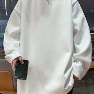 280G 양면 플리스 반팔 긴팔 티셔츠 남성용 - 가을 신상 트렌디 브랜드 프린트 캐주얼 스웨트셔츠 루즈핏 아우터웨어 보온 베이스 레이어