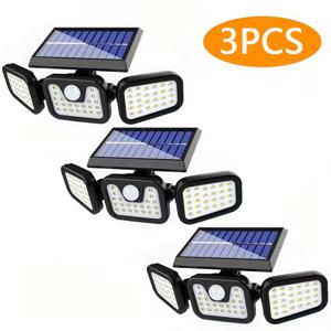 3개 LED 태양광 야외 가로등, 광각 조명, 태양광 정원 조명 벽등, 3가지 조명 모드, 모션 센서 감지기, 마당, 경기장, 놀이터, 호텔, 정원, 차고, 뒷마당, 테라스, 출입구 조명 및 안전등