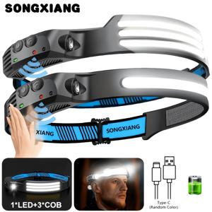 콤보 팩 1/3 COB LED 센서 헤드라이트 - Type-C 충전식 휴대용 COB 투광등, 230° 광각, 5가지 조명 모드, 캠핑, 하이킹, 사냥 및 야외 활동에 적합, 휴대가 간편하고 사용하기 쉬움