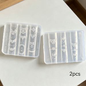 레이스 네일 아트 실리콘 몰드 2개 세트 - 빈티지 레이스, 꽃무늬 & 체인 디자인의 3D 조각 몰드, DIY 매니큐어 장식용 재사용 가능한 스탬핑 템플릿