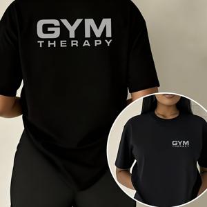 여성용 앞뒤 프린트 루즈핏 티셔츠, 피트니스 헬스장 테라피 운동 캐주얼 상의