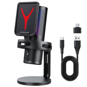 PC용 RGB 게이밍 마이크, 플러그 앤 플레이 USB 콘덴서 마이크, 충격 흡수 마운트 포함, 스트리밍 게이밍 회의 팟캐스트 녹음용 PC 마이크