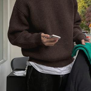 가을 겨울 따뜻한 스타일 서부 일본 한국 루즈 캐주얼 진주 텍스처 스트리트 남녀공용 남성 여성 니트 니치 디자인 센스 긴소매 오프숄더 이지 니트 스웨터 라운드넥 풀오버