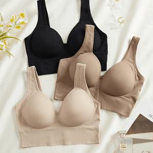 3개입 여성용 이지 엘레강트 심리스 브라, 탈착 불가능한 패딩, 노언더와이어, 넓은 어깨 패드, 원피스 컵, 단색, 올 시즌 스타일, 브라, 스포츠 브라, 란제리