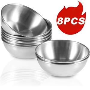 8개 3.3인치 (약 8.4cm) 스테인리스 스틸 소스 접시 소형 스테인리스 스틸 딥 볼 간장 접시 은색 원형 조미료 스시 접시 주방/축제/가정/레스토랑/친구 모임/파티 용품