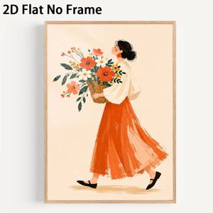 2D 평면, 꽃바구니을 든 여인 2D 평면 아트 포스터 1개, 우아한 미학적 스타일 벽 장식, 액자 없는 캔버스 프린팅, 거실 침실 사무실용 가정 장식, 캔버스 벽 예술, 축제 선물, 2D 평면, 할로윈 크리스마스 장식
