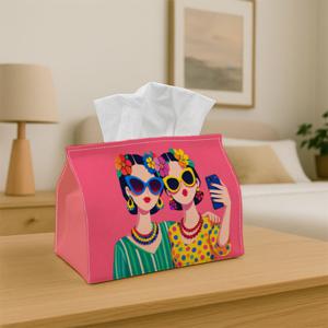 팝아트 초상화 모던 티슈 케이스 1개 - 여성 패션 안경 셀카 일러스트 디자인, 파티용 티슈 상자, 주방 및 다이닝용 다기능, 내구성 있는 패브릭 냅킨 정리함